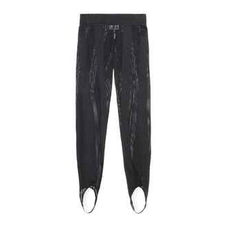 Ganni Leggings, female, Black, M, Mesh-Panelled Stirrup Leggings