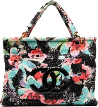 Chanel 1997 Graffiti Floral Tropical Beach Pool Resort Tote Bag - unisex - Leather/Cotton - One Size - Black
