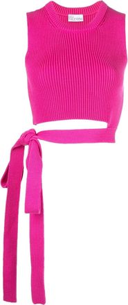 Red Valentino tie-strap ribbed-knit top - women - Cotton - S - Pink