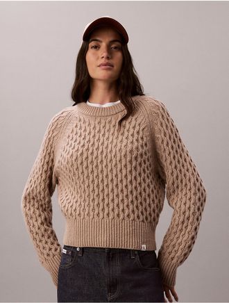Calvin Klein Jeans Calvin Klein Womens Merino Wool Blend Cable Knit Sweater - Brown - XL