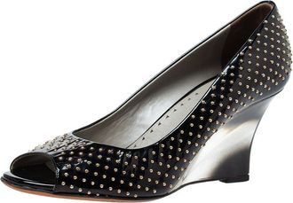 Versace Black Patent Studded Peep Toe Pumps