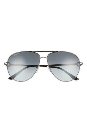 Ferragamo 61mm Timeless Aviator Sunglasses in Dark Ruthenium/Blue at Nordstrom