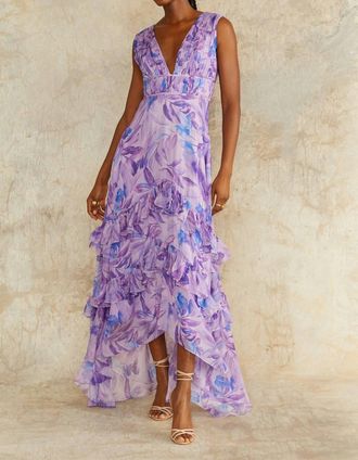 AMUR Womens Senora High Low Gown In Lavandula Palms