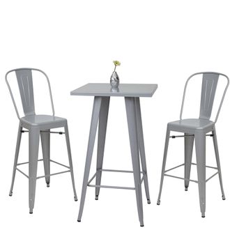 Hhg Hhg - Nunca Usado] Set Mesa De Bar + 2x Taburetes De Bar 866, Silla De Bar Mesa De Bar, Metal Dise&ntilde;o Industrial, Gris