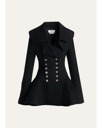 Alexander McQueen Ruffle Wool Fitted Double-Breasted Coat
