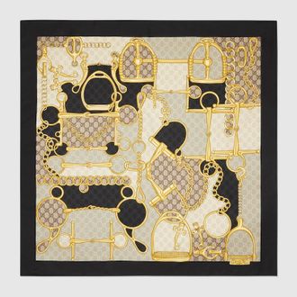 Gucci Printed Silk Twill Carr&eacute;, Black