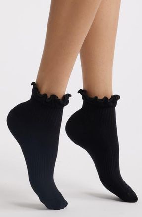 Stems Ruffle Cotton Blend Quarter Socks in Black at Nordstrom