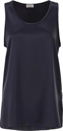 Brunello Cucinelli Tops, Dames, Blauw, XS, Satijn, Stretch Silk Satin Tank Top