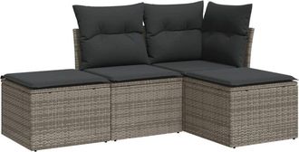 vidaXL Set De Sof&aacute;s De Jard&iacute;n 4 Pzas Y Cojines Rat&aacute;n Sint&eacute;tico Gris Vidaxl