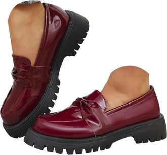 Generic Womens Slip-On Platform Leather Loafers Chunky Comfortable Shoes for Business Casual Work Oxfords Dressy Classic Round Toe Low Heel Lug Sole Bowtie Br