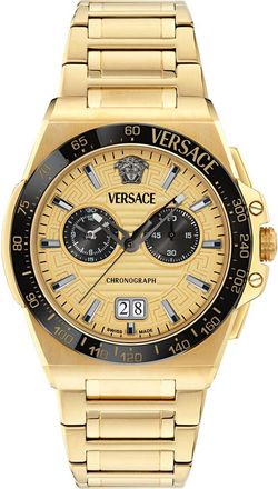 Versace Greca Reaction Chronograph Goldtone Bracelet Watch, 43mm in Ip Yellow Gold at Nordstrom
