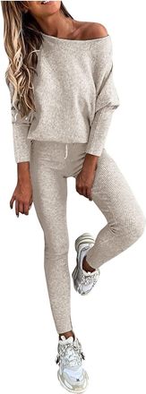 Generic Ladies Plain Tracksuit Round Neck Off the Shoulders Sweatshirts Joggers Activewear Sports 2 Piece Outfits Lounge Wear Matching SetsGoing Out Clothes G