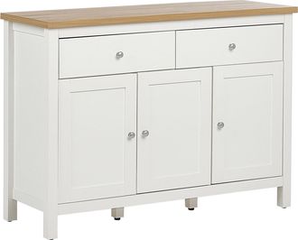 Beliani Aparador Madera Clara De Estilo Minimalista 2 Cajones 3 Puertas Color Blanco Sala De Estar Atoca