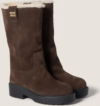 Miu Miu Suede and shearling Mid-calf boot