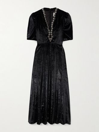 Saloni Abito Midi In Velluto Metallizzato Con Decorazioni Tabitha - Nero
