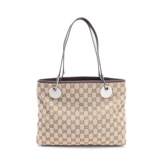 Gucci Beige Brown Canvas Leather Handbag Tote Bag (Pre-Owned)