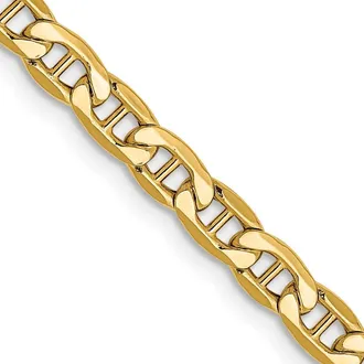 Diamond2Deal 10k Yellow Gold 4mm Semi-Solid Anchor Chain Necklace
