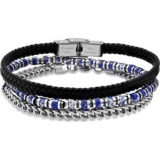 HMY Jewelry Mens Set of 3 Assorted Lapis Lazuli, Chain & Leather Bracelets in Silver Multi at Nordstrom Rack