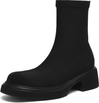 Generic Womens Retro Round Toe Faux Leather Ankle Boots Chunky Block Heels Slip On Comfortable Non-Slip Wear-Resistant For Daily Casual Streetwear,Black,4.5 U