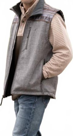 Hooey Softshell Full Zip Vest In Gray Aztec