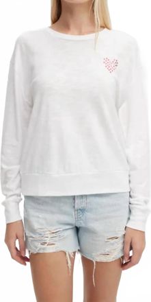 Chrldr Foil Hearts Long Sleeve Boatneck Top In White