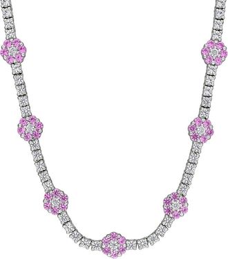 Rina Limor Silver 6.80 Ct. Tw. Lab-Grown Pink And White Sapphire Station Tennis Necklace