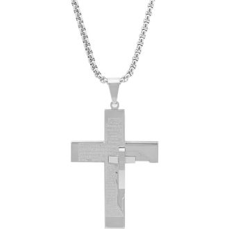Steeltime Mens Spanish Padre Nuestro Cross Pendant Necklace in Silver at Nordstrom Rack