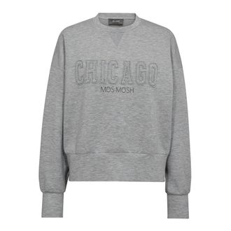 Mos Mosh Grijze Melange Sweatshirt met Geborduurd Logo - Dames - Sweatshirts - Grijs - L - Polyester - Hoodies & sweatvesten