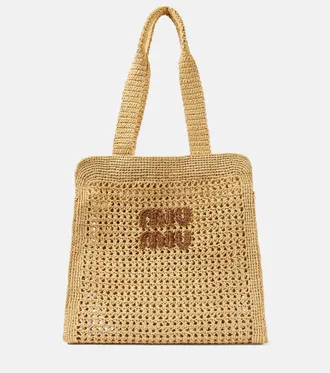 Miu Miu Medium logo woven tote bag