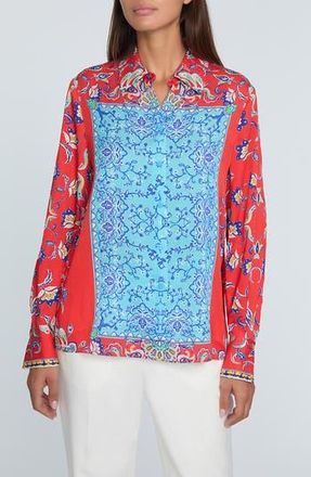 Elie Tahari The Haven Isle of Capri Stretch Silk Shirt in Isle Of Capri Print at Nordstrom Rack, Size X-Small
