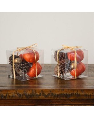 Nearly Natural Artificial Autumn Harvest Pumpkin, Acorn & Pinecone Bowl Filler Decor - 2 Sets Of 8