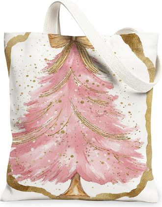 Generic Christmas Peach Tree Canvas Tote Bags, Floral Design Reusable Bags, Winter Vintage Lightweight Washable Shoulder Strap Canv, Peach, 13x15 Inch