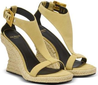 Balmain Anthem wedge espadrilles in suede in Beige at Nordstrom, Size 37