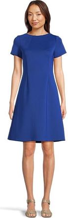 Calvin Klein Scuba Short Sleeve Solid Aline Womens Dress Ultramarine : 10, Polyester/Spandex