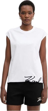 Karl Lagerfeld Signature Hem Tank Top - Dames - T-shirts - Wit - S - Katoen - Tops