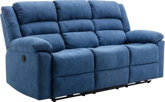 Vente-Unique Sofá de 3 plazas con relajación eléctrica de tela azul BUROLO