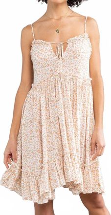 Lovestitch Ditsy Floral Print Sleeveless Panel Mini Dress In Natural Peach