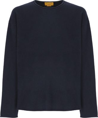 Guest In Residence Blue Minimalist Hemless Edges Cashmere Sweater