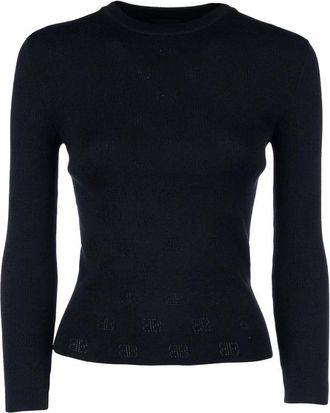 Balenciaga Round-neck Knitwear, female, Black, Size: L BB-pattern Open-knit Jumper