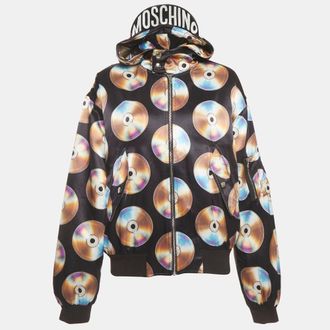 Moschino X H & m Black Disc Printed Cotton Knit Hooded Sweatshirt