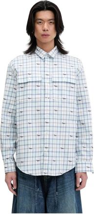 Maison Kitsun&eacute; Double Pocket Skate Shirt - Heren - Casual Overhemden - Blauw - L - Katoen - Overhemden