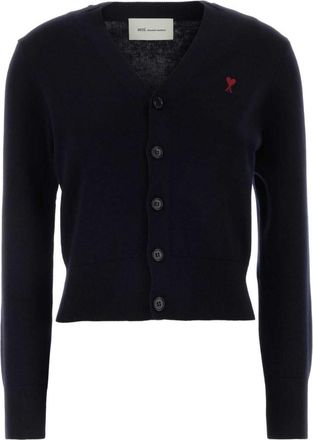 Ami Black Logo V Neck Cardigan