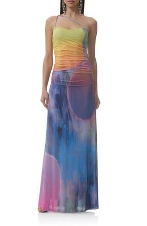 AFRM Lana One-Shoulder Maxi Dress in Placed Midnight Dot at Nordstrom Rack, Size Large