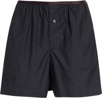 Christophe Lemaire Washed Cotton & Silk Boxer Shorts in Squid Ink at Nordstrom, Size 10 Us