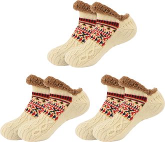 Generic Non-slip Floor Socks, Thick Non-slip Cold-Proof Floor Socks with Soft Fleece Interior, Thick Cold-Proof Sock, Unisex Fluffy (Beige*3,X-Large)