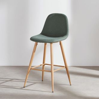 Maisons du monde Taburete de cocina de tela reciclada verde y acero efecto roble 66 cm