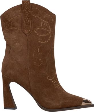 Alma En Pena Geborduurde trechterhak enkellaars - Dames - Cowboylaarzen - Bruin - 40 EU - Schoenen