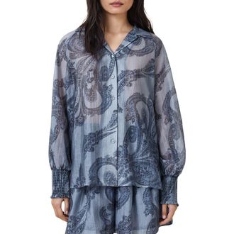 AllSaints Isla Paisley Button-Up Shirt in Lita Denim Blue at Nordstrom Rack, Size 0