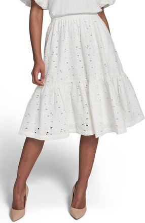 Karl Lagerfeld Mixed Media Eyelet Lace Midi Dress in Soft White at Nordstrom, Size X-Large