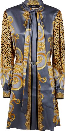 Versace Dress Cheetah Foulard On Silk Crepe Satin Lw